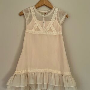 Mia Joy Girls' Cream Lace-Trim Formal Dress with Ruffled Hem